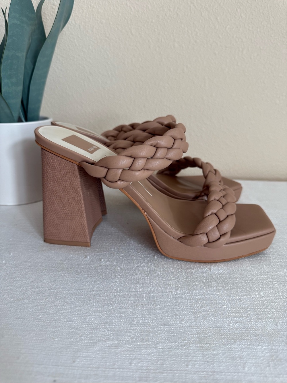 Dolce Vita Braided Block Heel Sandals in Nude